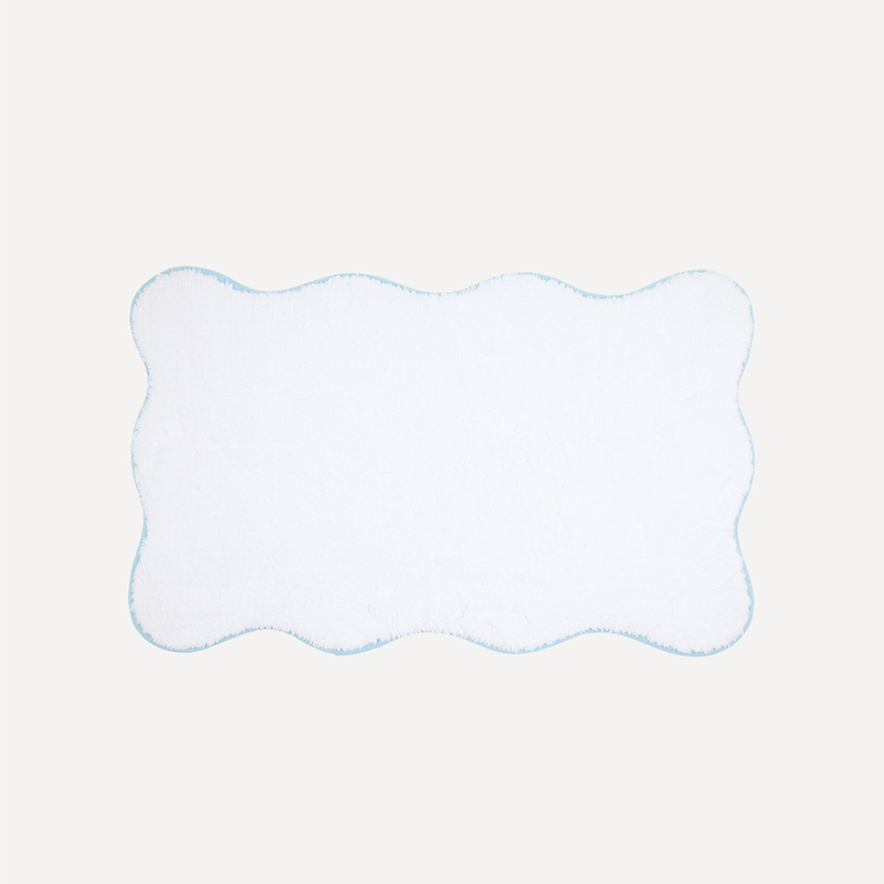 Scalloped Piped Bath Mat, 80 x 50cm, Powder Blue-0