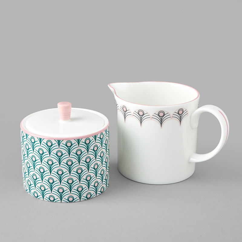 Peacock Sugar Bowl, 240ml, Teal & Blush Pink-1