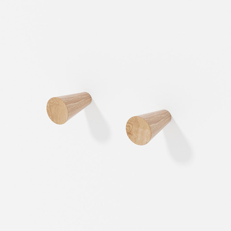 Slimline Pair of Wall Hooks, Oak-0