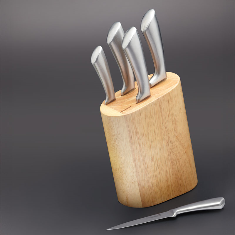 5 Piece Stainless Steel Knife Block set with Wooden Block-1