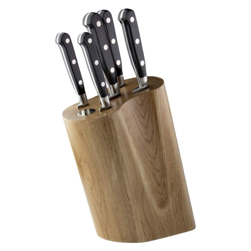 Oak Rounded Knife Block with 5 Sabatier Knives-0