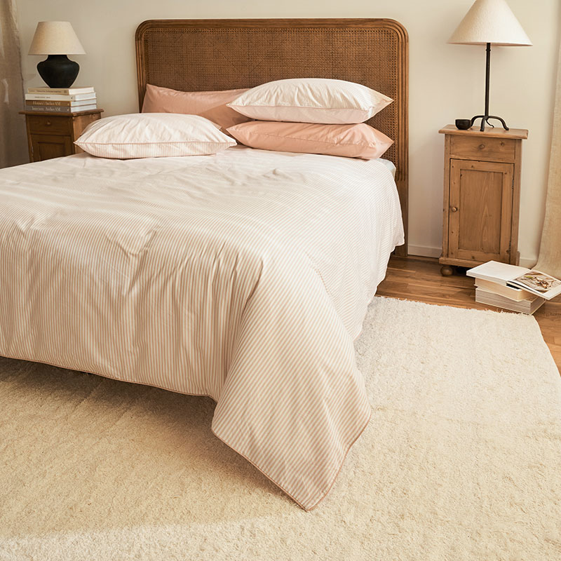 Striped Percale  Duvet Cover, Superking, Clay Pink Stripe-0