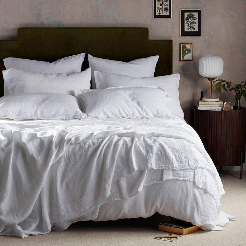 Linen Duvet Cover, Double, White-0