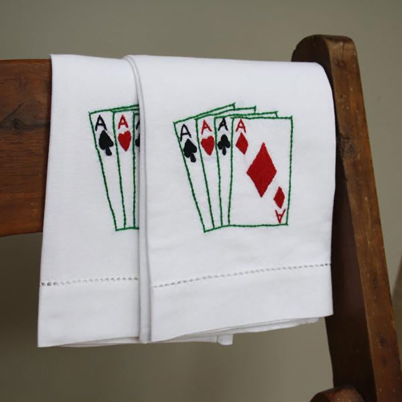 Playing Cards Hand Towel, 38 x 58cm, White/Green/Red/Black-0