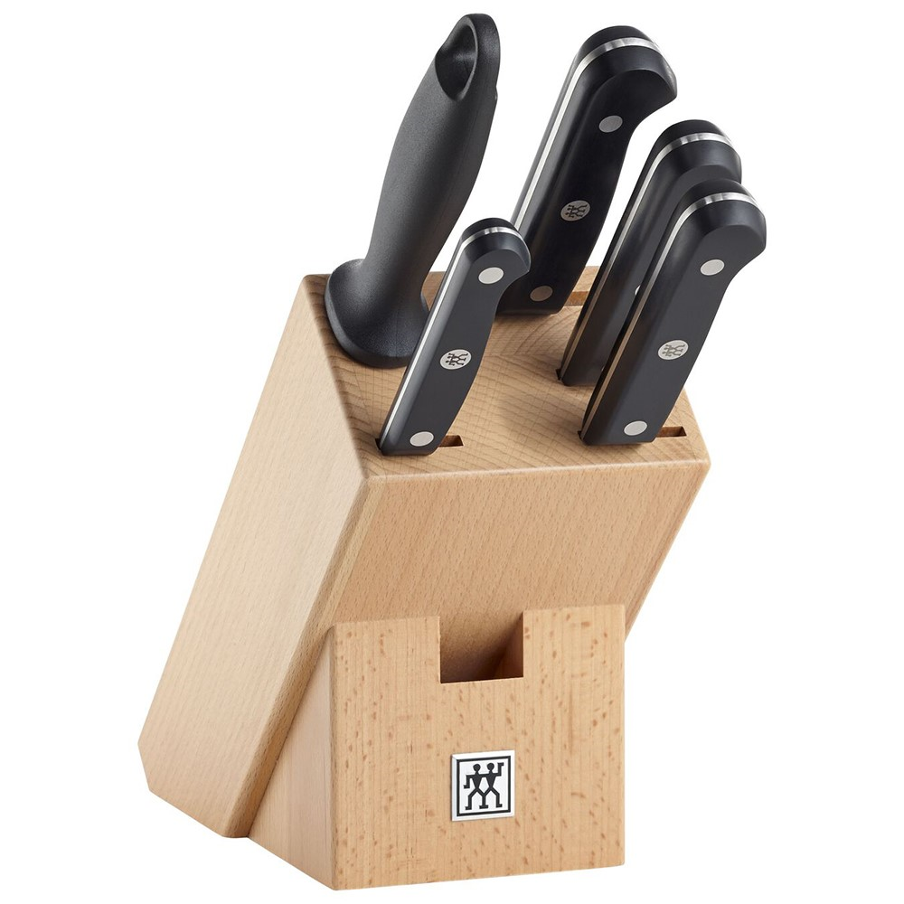 Gourmet 6 piece knife block set, natural wood-1