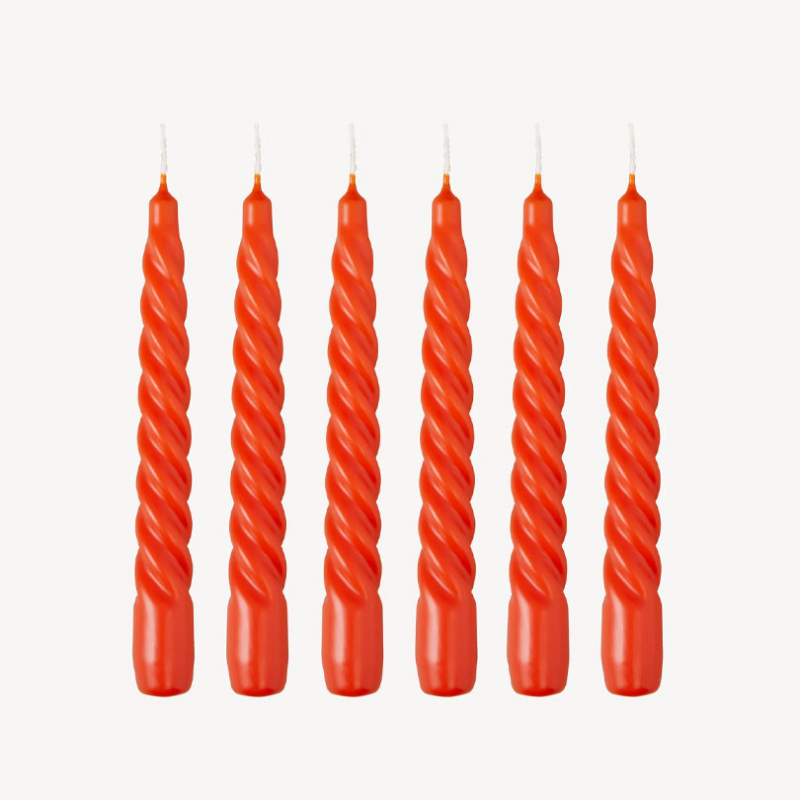 Twist Set of 6 Dinner Candles, H20cm, Tiger Oragne-0