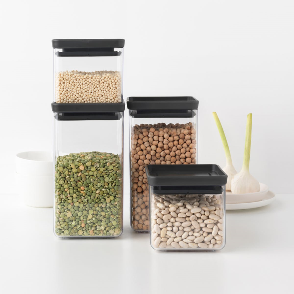 Tasty+ Stackable Square Canisters, Set of 4, Light Black Lids-0