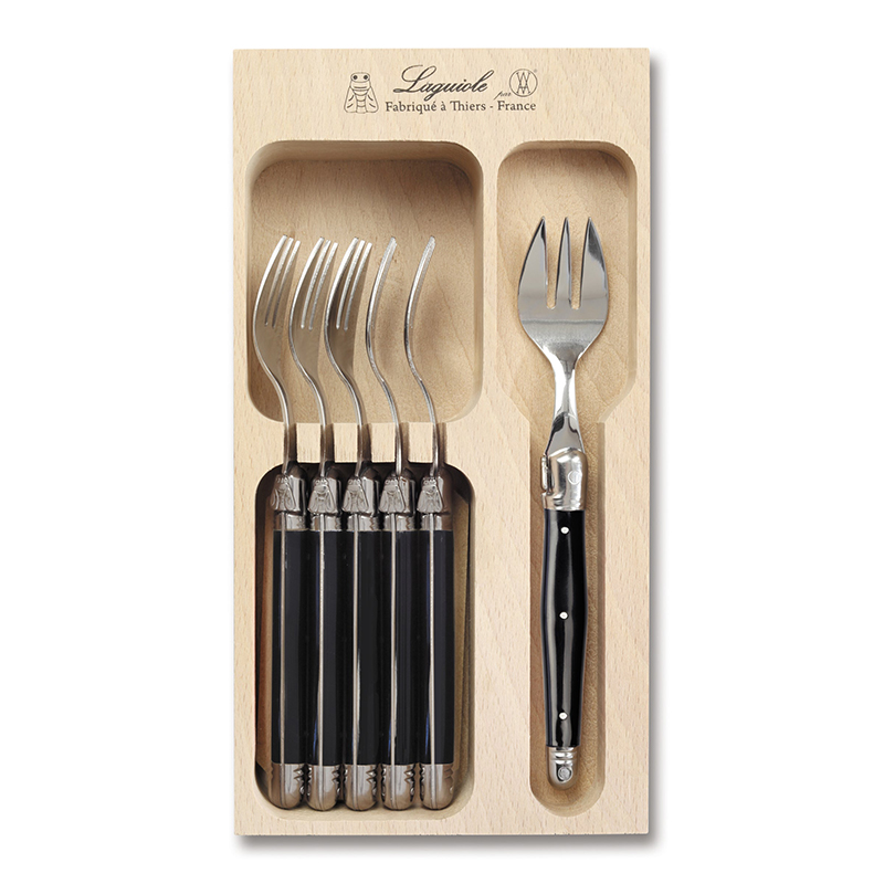 6 Piece Cake Fork Set in Tray, Black-0