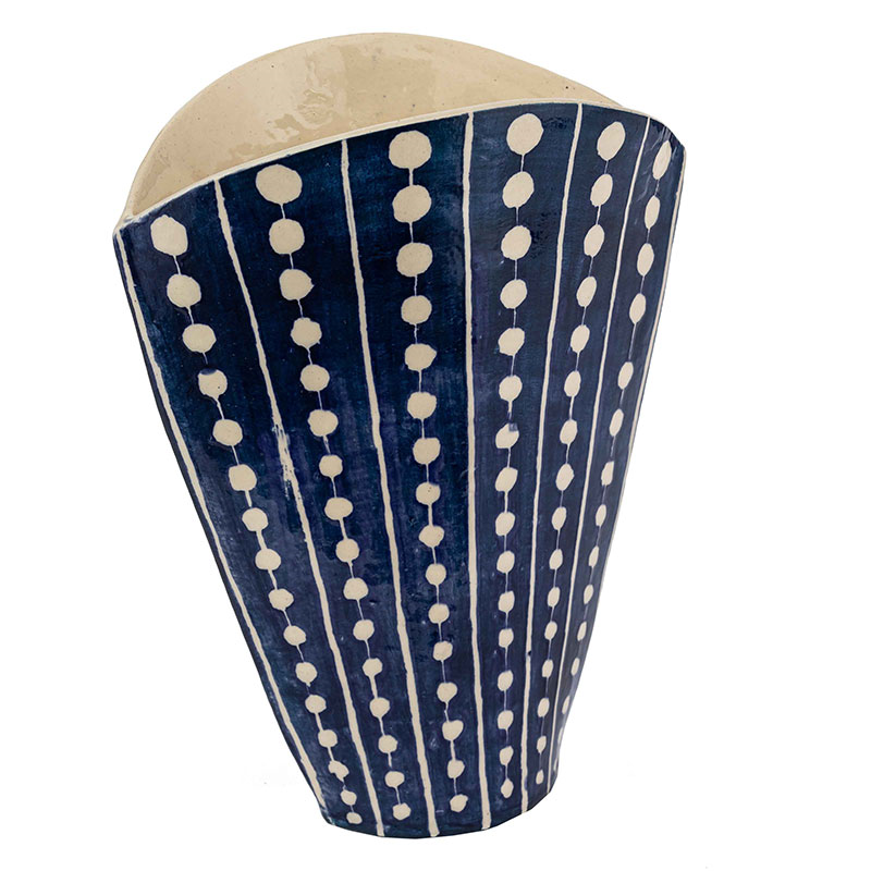 Dot Stripe Fan Vase, H25cm, Indigo-0