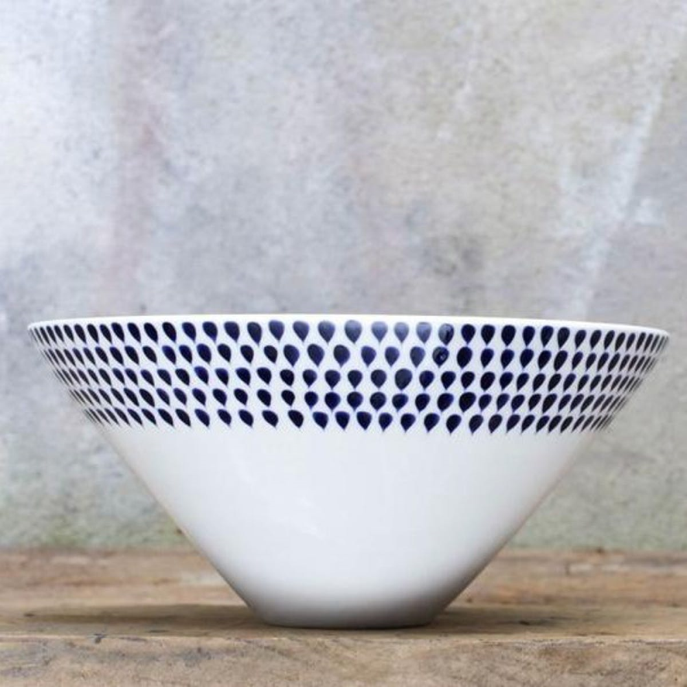 Indigo Drop Serving Bowl, D25cm, Cream and Indigo-0