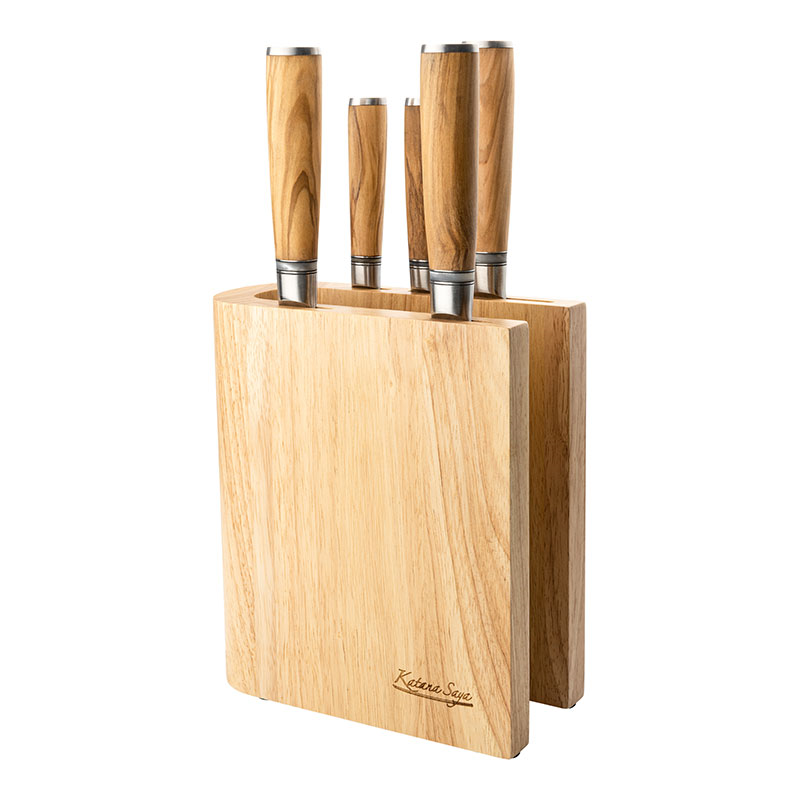 Katana Saya Olive Wood 6 Pce Knife Block Set-1