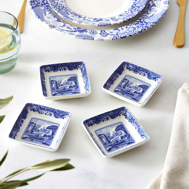 Blue Italian Set of 4 Dishes, L8 x W8cm, Blue-0