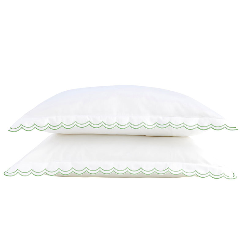 Scallop Edge Pair of Oxford Pillowcases, Matcha-0