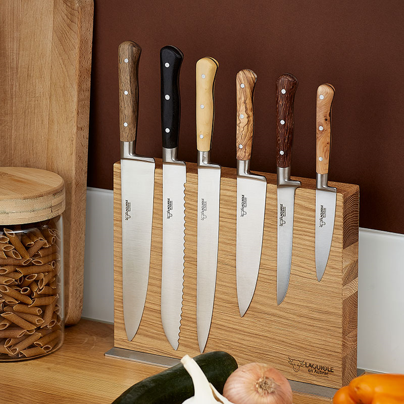 Magnetic Oak Knife Block, 6 Knives, Mixed Wood-0