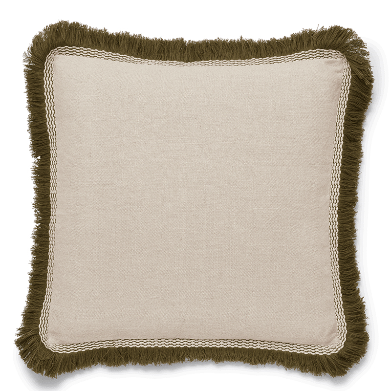 Elspeth Cushion Cover with Fringing, 56 x 56cm, Natural/Green-1