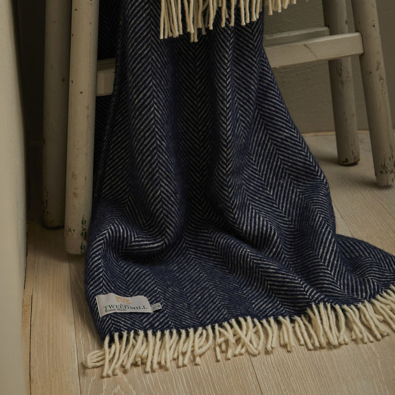 Fishbone Throw, 150 x 183cm, Navy-0