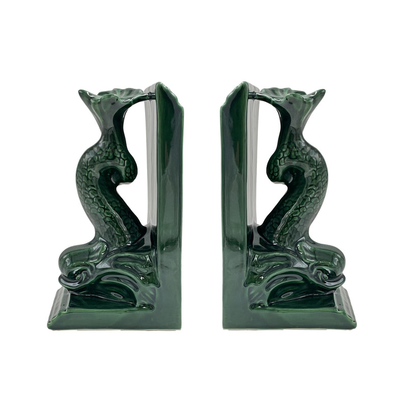 Dolphin Set of 2 Bookends, H25 x W12cm, Emerald Green-0