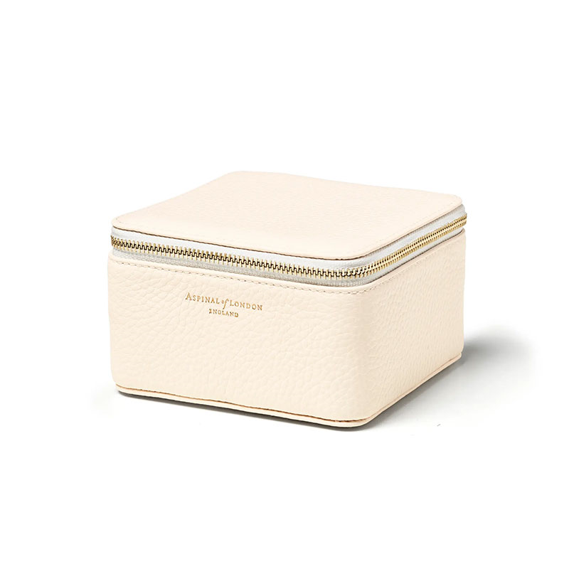 Travel Watch & Ring Box, L12 x W12cm, Ivory Pebble-0