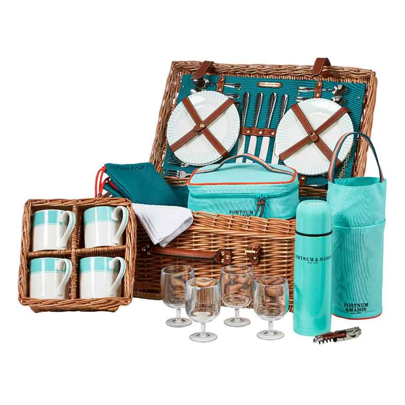 Fortnum's Stripe Picnic Hamper for Four, Eau De Nil-3