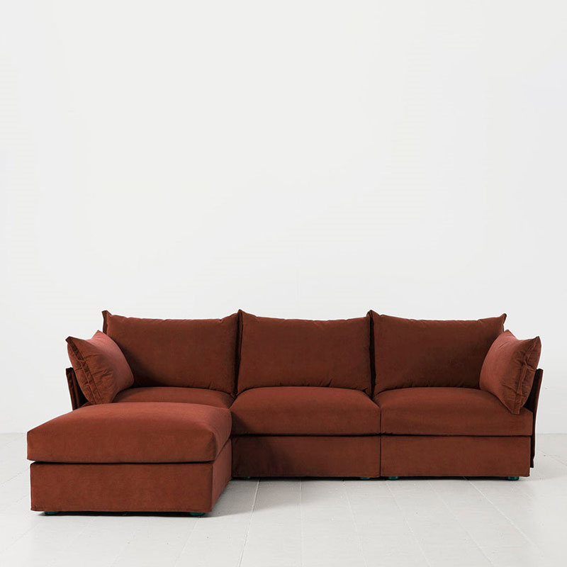 Model 06 Velvet 3 Seater Sofa With Chaise, Brick-0