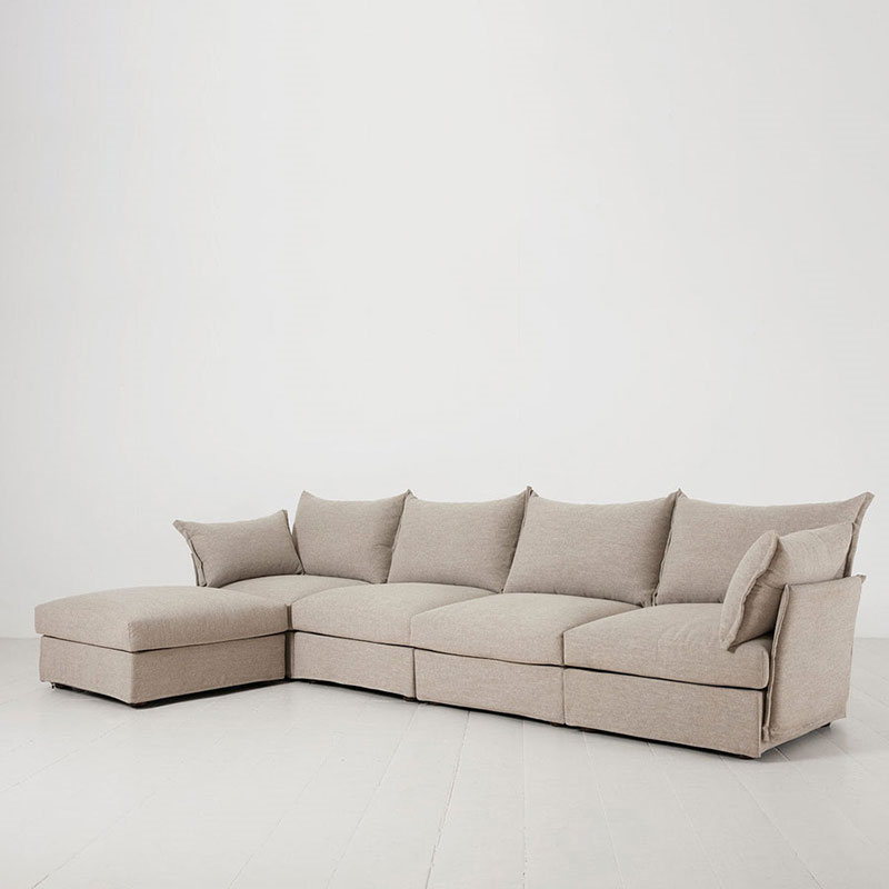 Model 06 Linen 4 Seater Sofa With Chaise, Pumice-1