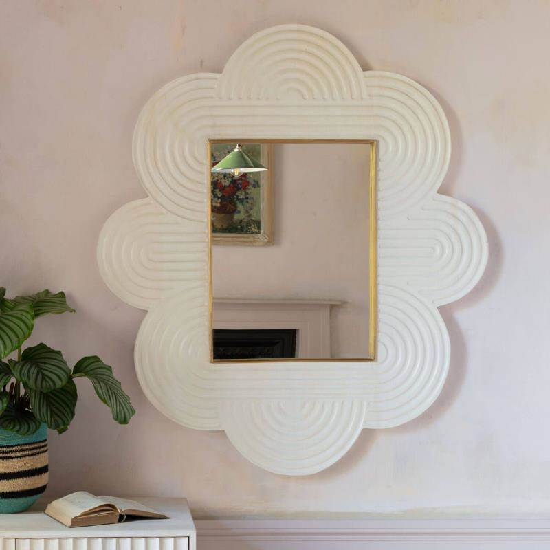 Cumulus Cloud Mirror, H106 x W121cm, White & Brass-1