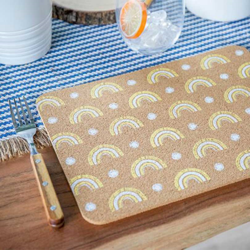 Rainbow Set of 4 Cork Placemats, 29 x 21.5cm, Natural/White-2