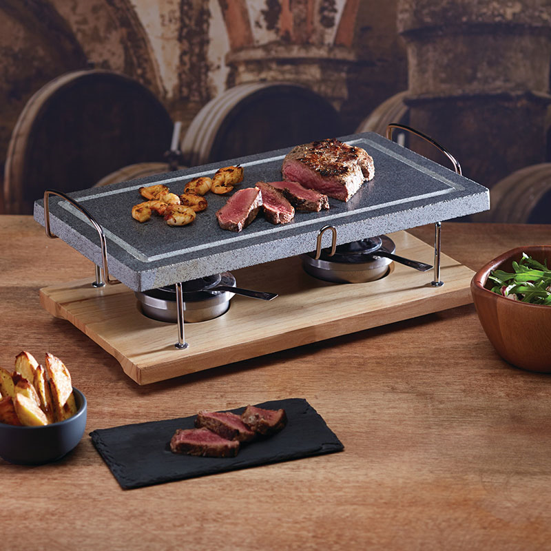 Hot stone grill set, 42 x 22 x 15cm, marble with wooden base-0