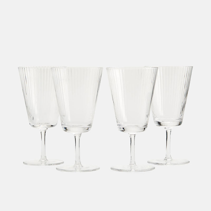 Fluted Set of 4 Wine Glasses, 260ml, Clear-0