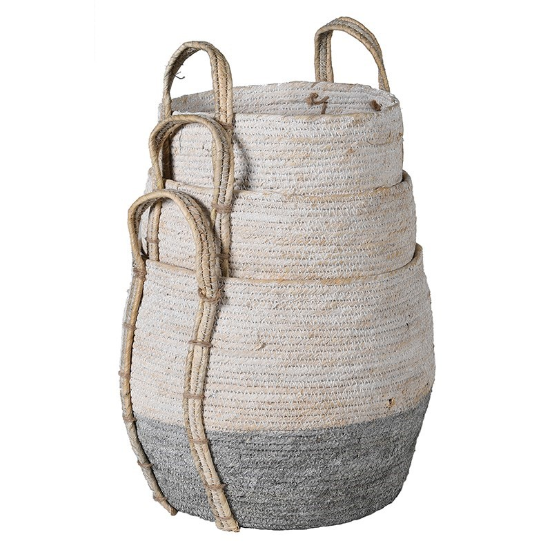 Set of 3 seagrass baskets, H21 x W27 x Dia25cm, White-1