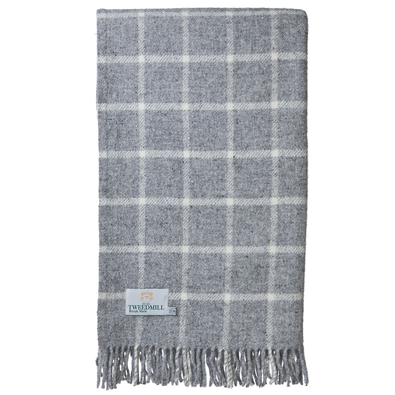 Chequered Pure New Wool Throw, 150 x 183cm, Grey-2