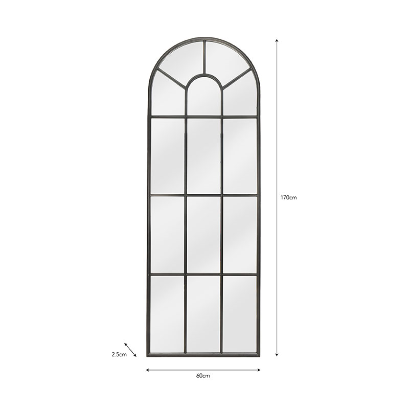 Fulbrook Arched mirror, H170 x W60 x D3cm, Black-2