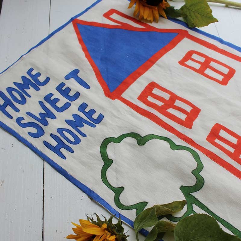 Home Sweet Home Embroidered Tea Towel, 50 x 70cm, Blue/White-1