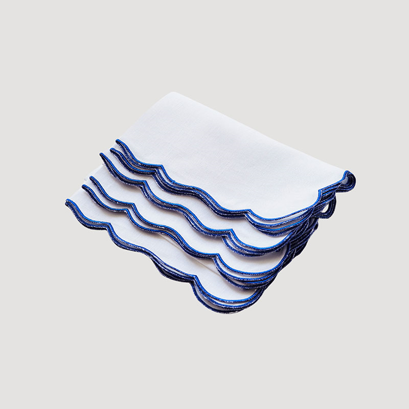 Scallop Set of 4 Napkins, L40 x W40cm, Bright Blue-0