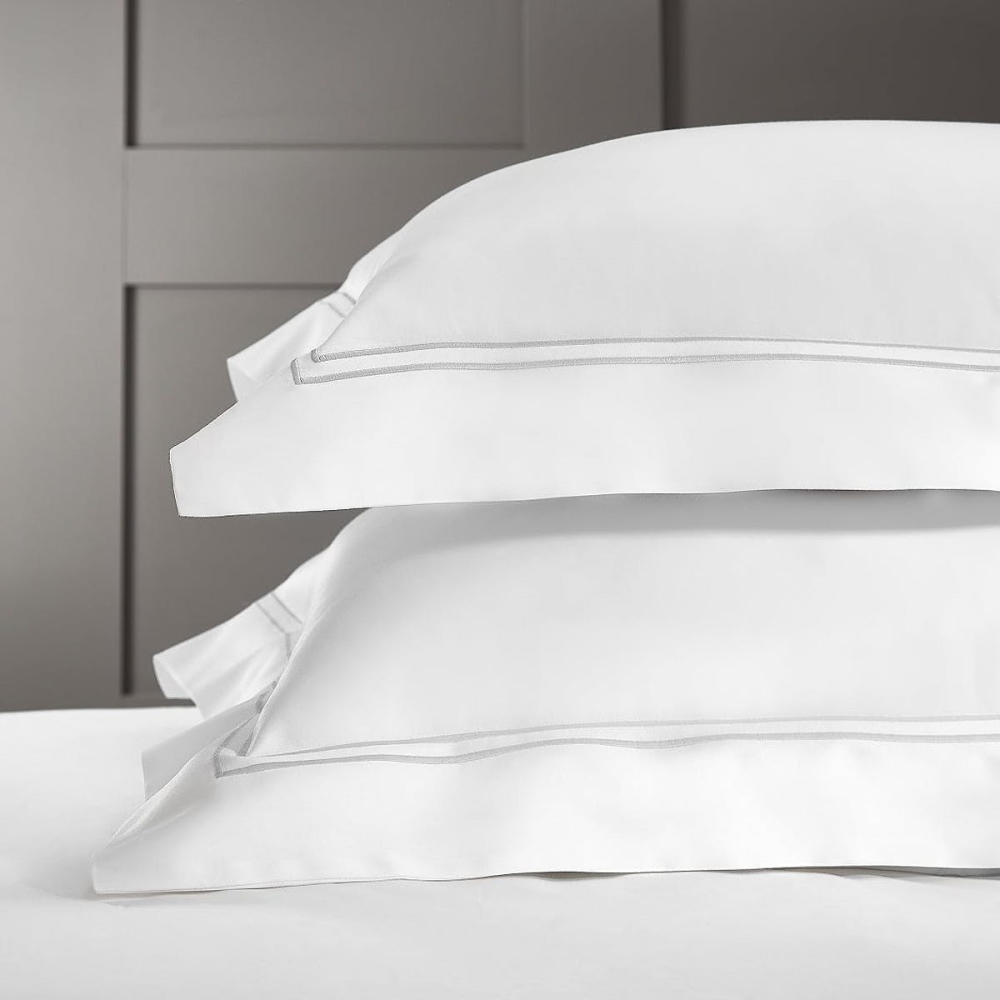 Pillowcase, Symons Double Row Oxford, White/Silver, Super King, White/Silver-0