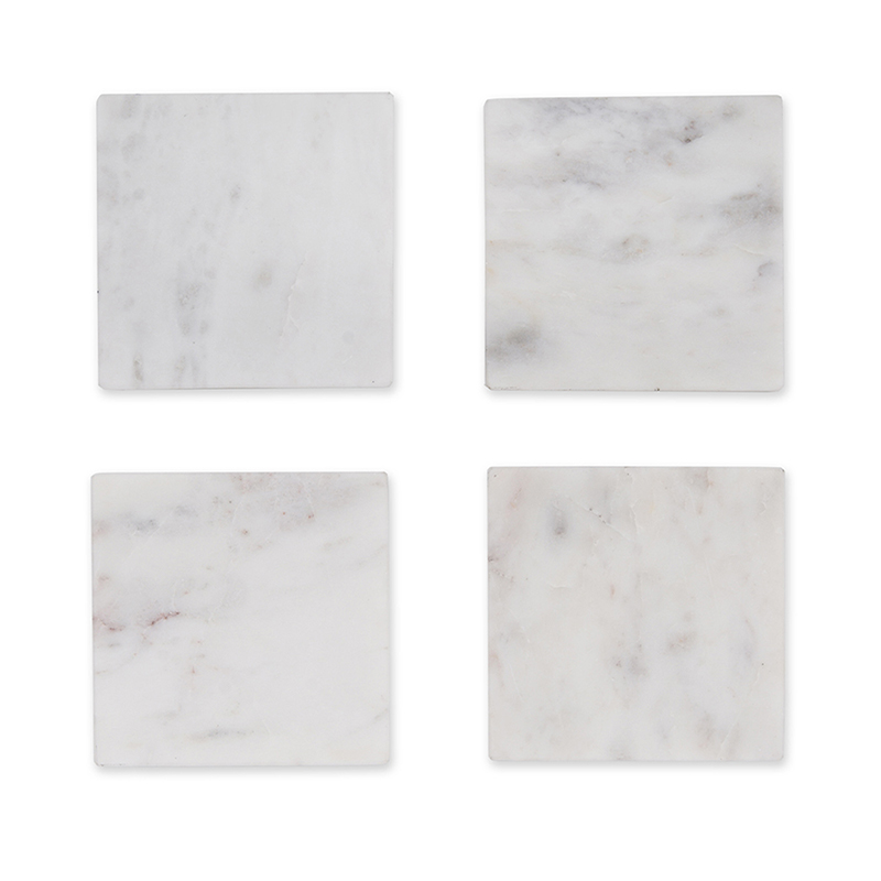 Marble Set of 4 Coasters, 11cm, White-1