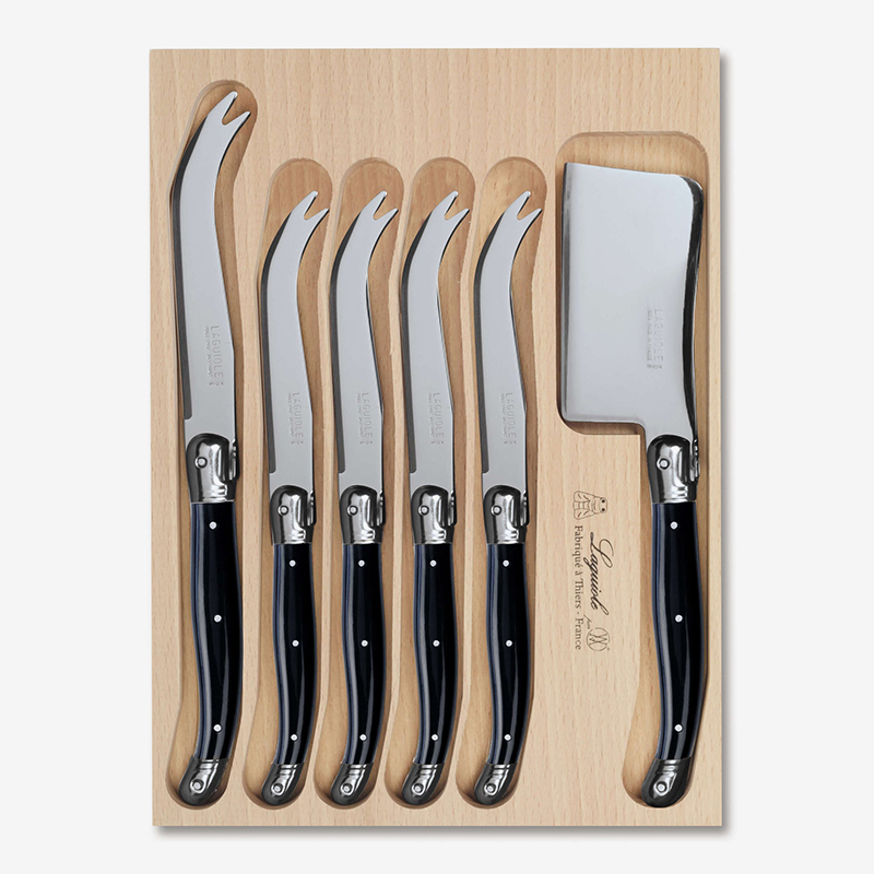 6 Piece Cheese Knife in Tray, Black-0