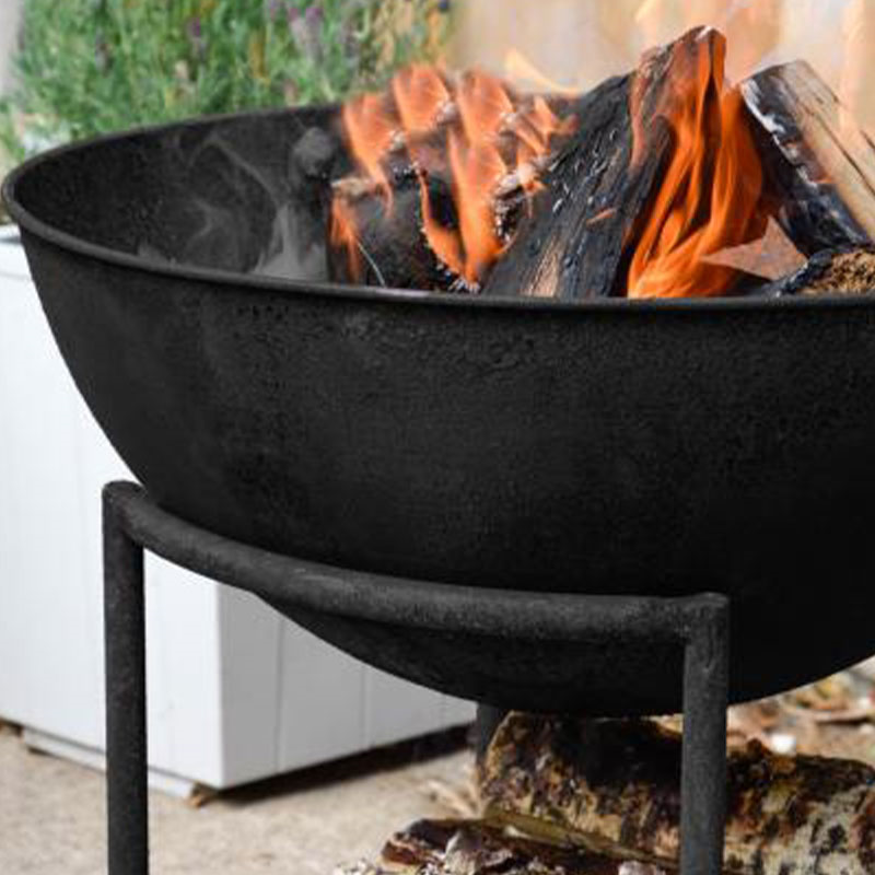 Outdoor cast iron firebowl on stand, W57cm, Black-1