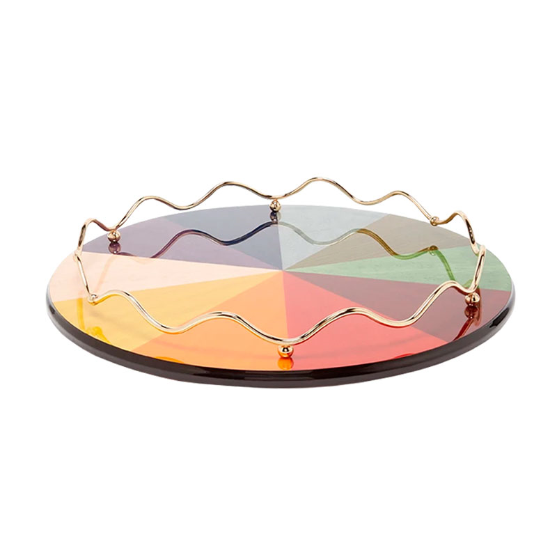 Rainbow Lacquer Tray, D42cm, Multi-1