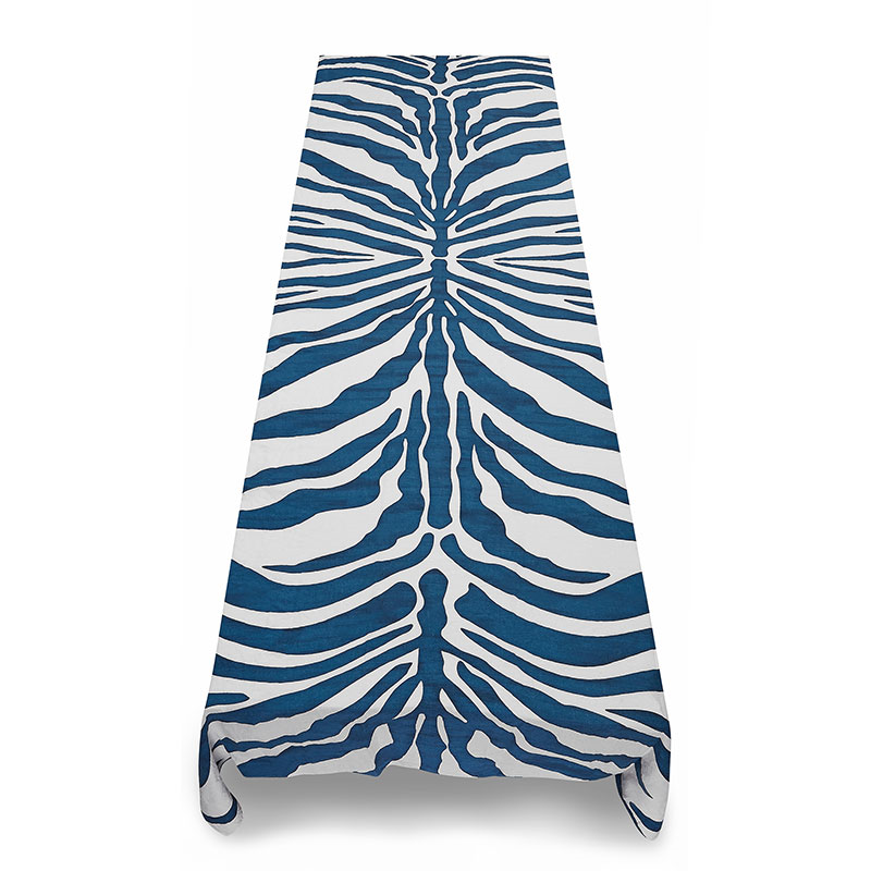 Zebra Linen Tablecloth, 250cm x 165cm, Petrol Blue-2