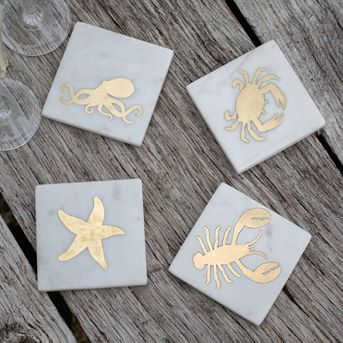 Seashore Set of 4 Coasters, L10cm x W10cm, White-0