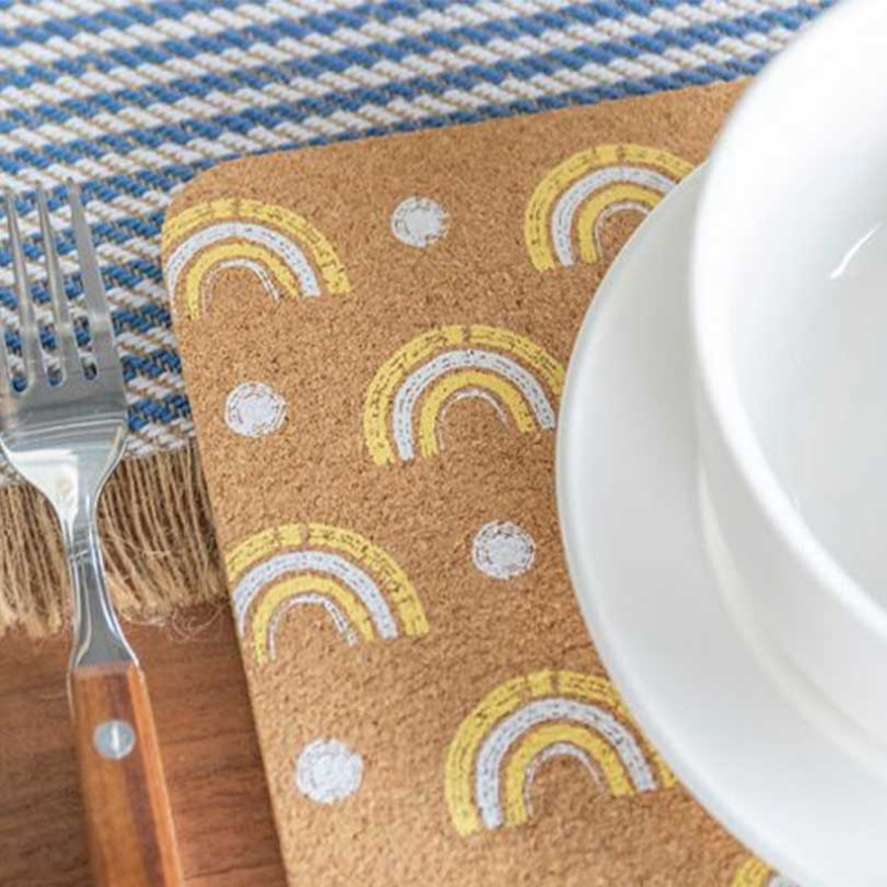 Rainbow Set of 4 Cork Placemats, 29 x 21.5cm, Natural/White-3