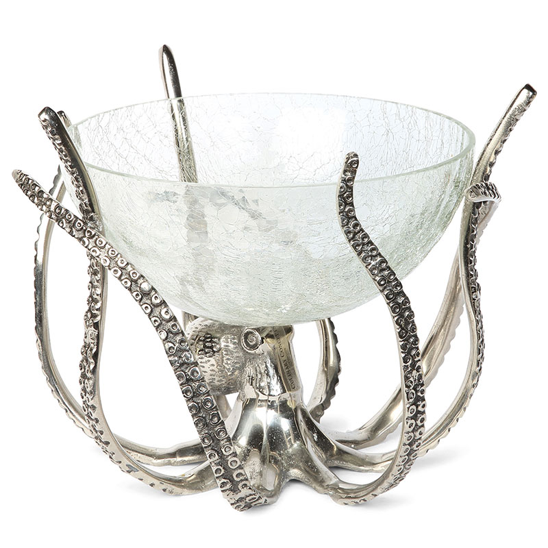 Octopus Stand and Glass Bowl, D32 x H26.5cm, Silver-1