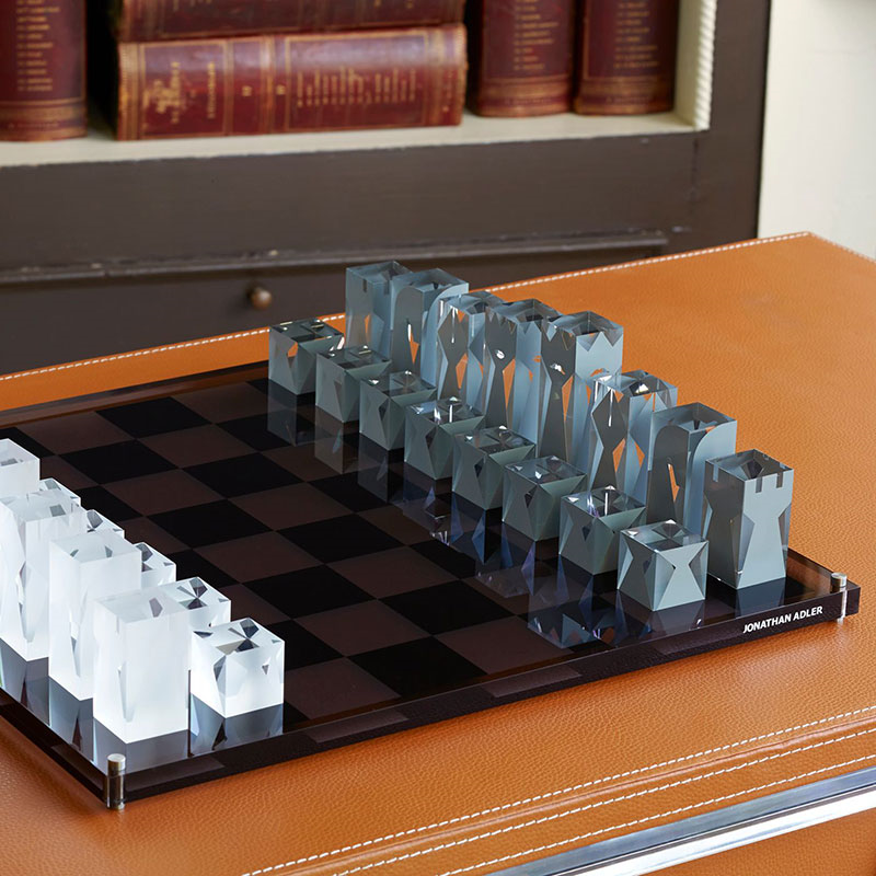 Acrylic Chess Set, 44 x 44cm, Grey-0