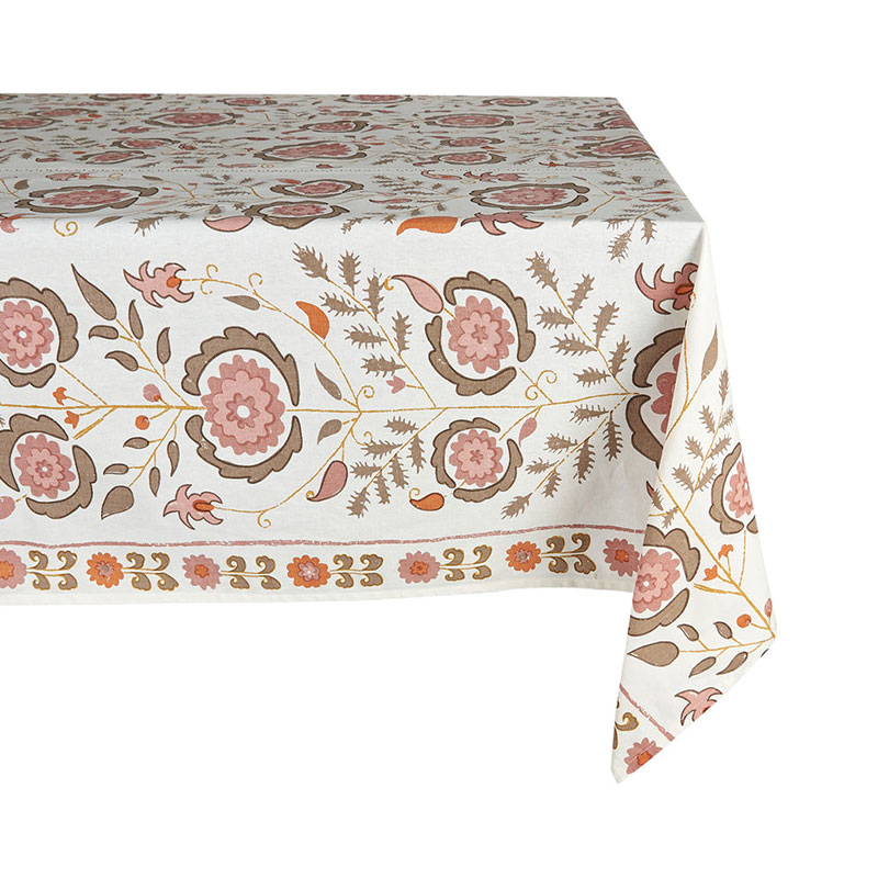 Simla Tablecloth, 170 x 250cm, Pink and Brown-1