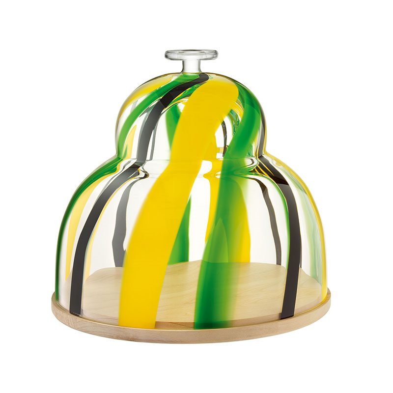 Folk Cake Dome With Ash Base, D30 x H27.5cm, Black/Green/Yellow-2