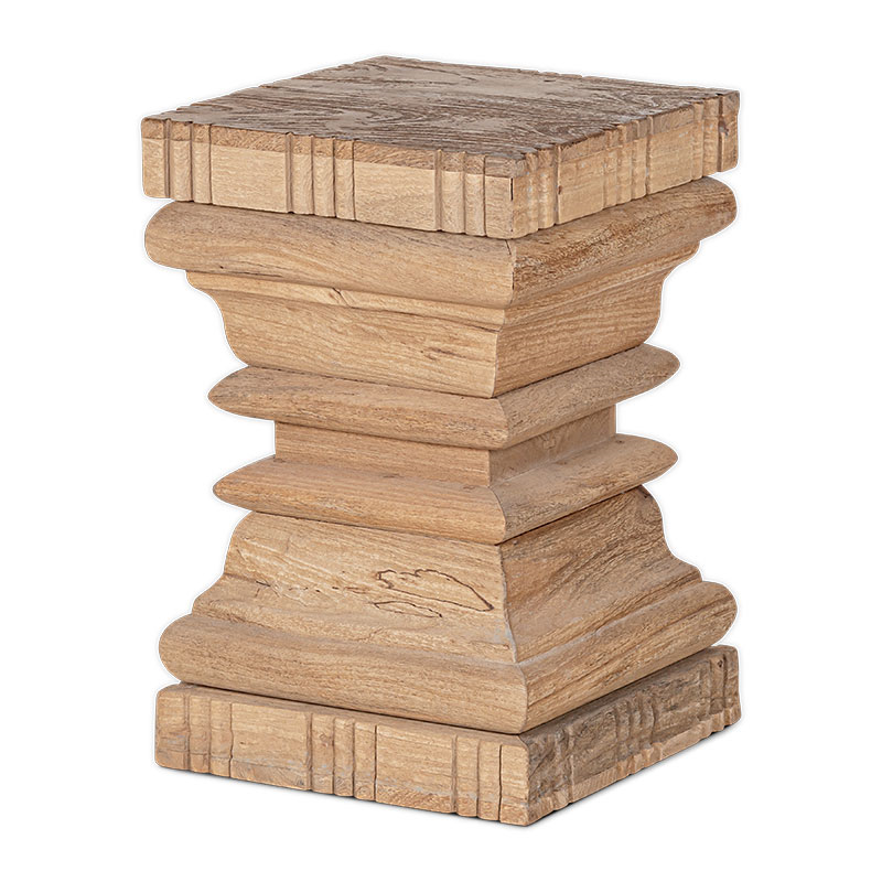 Disha Carved Mango Wood Side Table, Natural-1