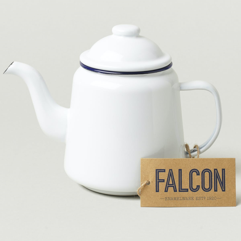 Teapot, 1 litre, White With Blue Rim-0