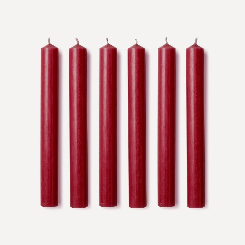 Aster Set of 6 Dinner Candles, H20cm, Red-1