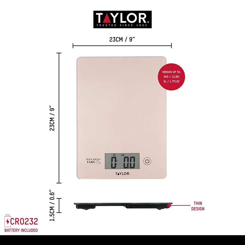 Touchless TARE Digital Dual Kitchen Scales, 5KG, Rose Gold-6